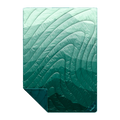 A quilted sleeping pad with a wavy, organic pattern in a gradient of mint green to deep teal, shown on a plain white background with one corner folded over.