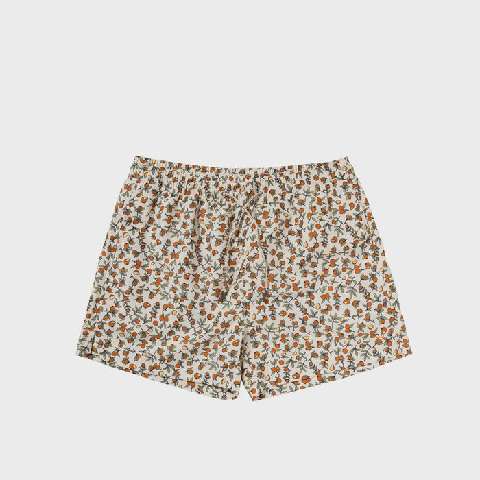 Salted Stories | Pommegranate swim shorts men -white swan