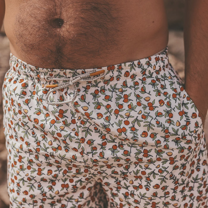 Salted Stories | Pommegranate swim shorts men -white swan