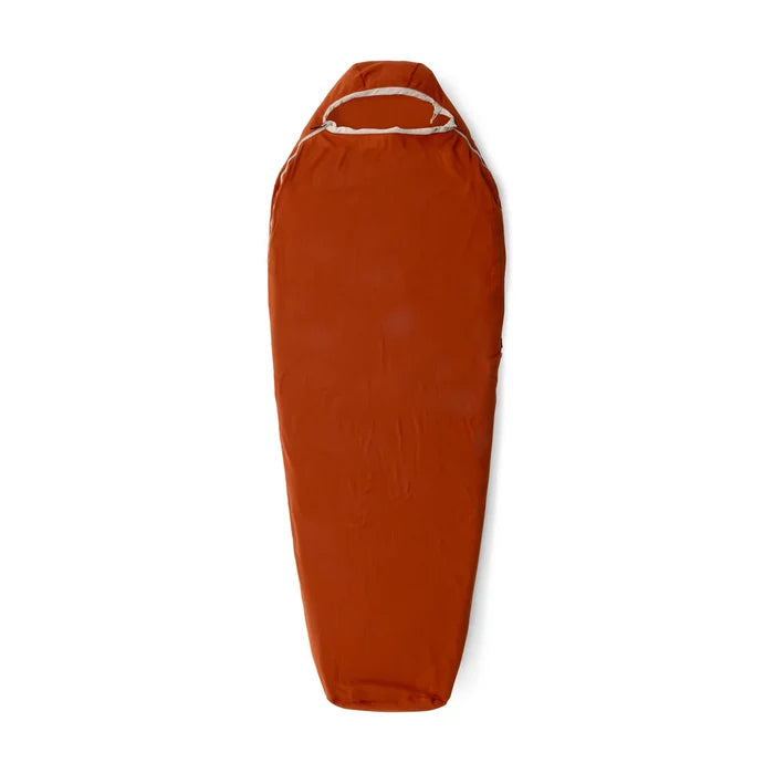 Rust sleeping bag liner on a white background
