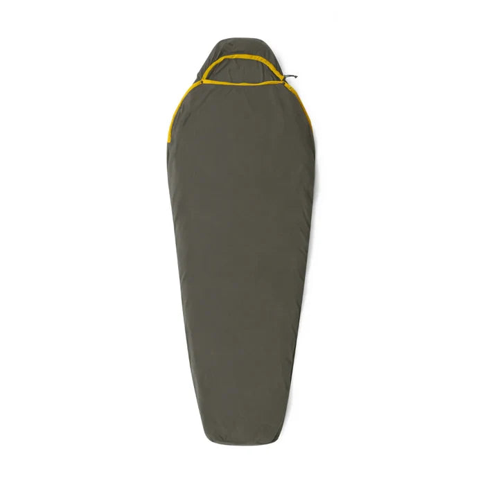 Green sleeping bag with yellow accents on a white background