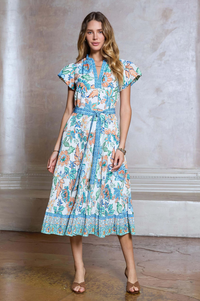 Serena Pleated Tiered Skirt Midi Current Air Dress