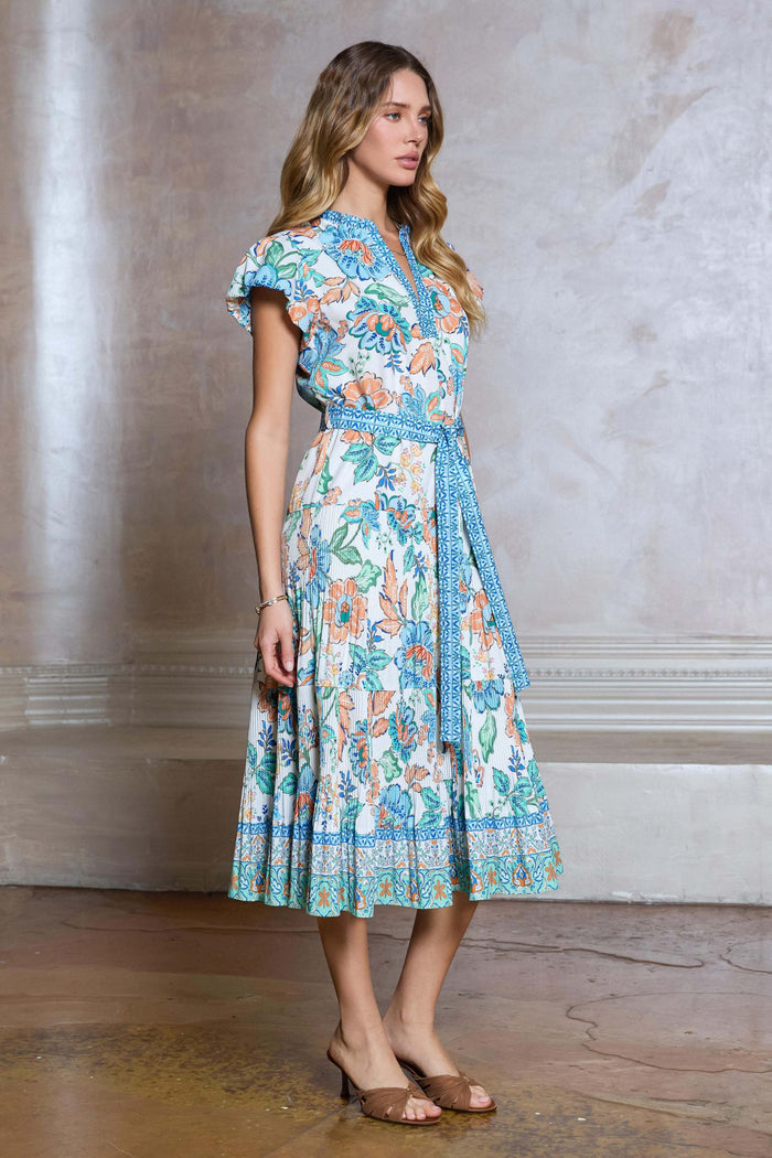 Serena Pleated Tiered Skirt Midi Current Air Dress