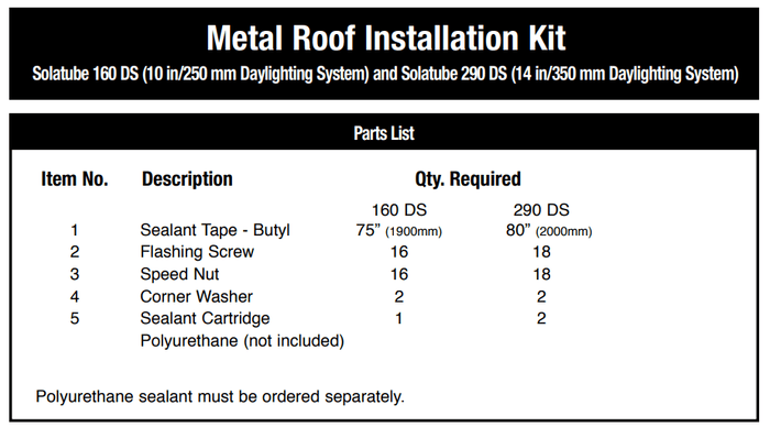 Solatube Metal Roof Installation Kit