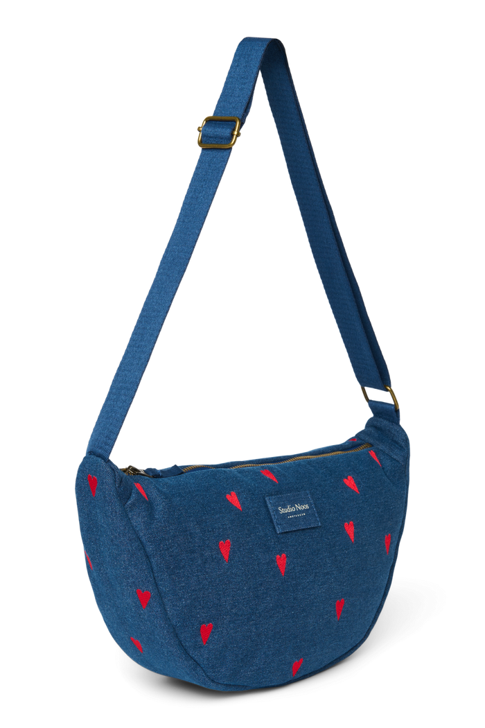 Studio Noos | Denim Adult Fanny Pack | Dark Blue Red Hearts