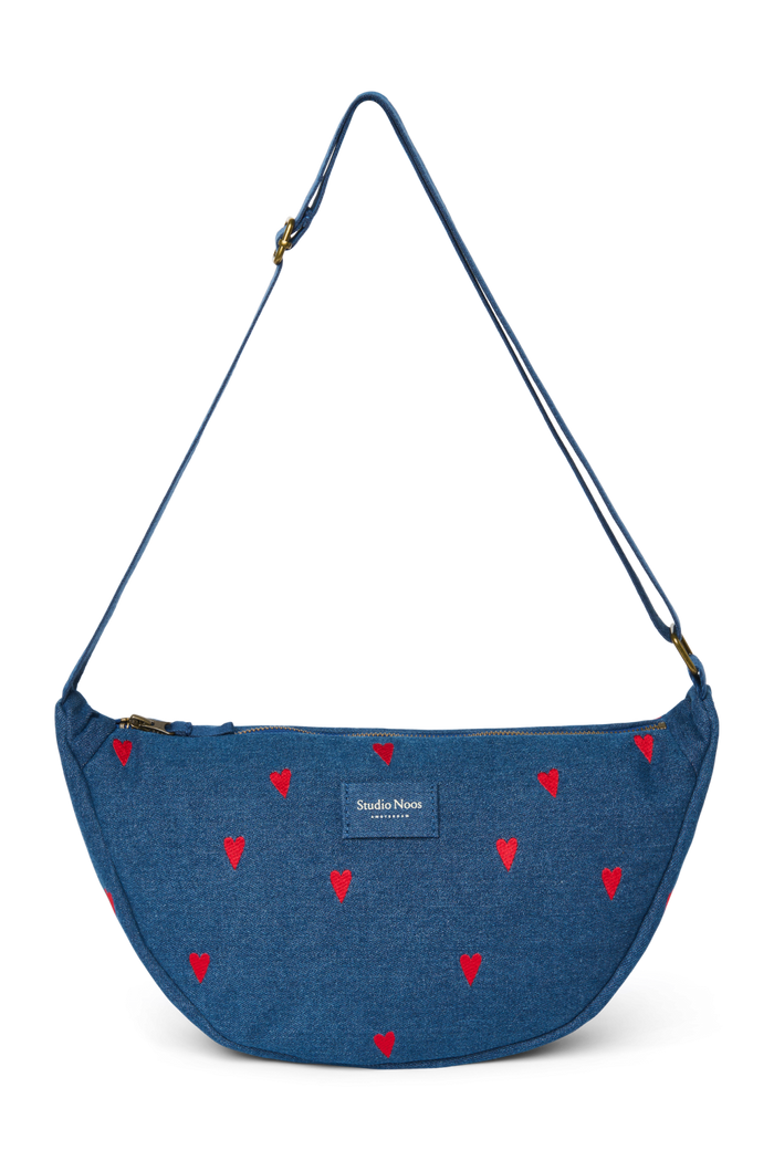 Studio Noos | Denim Adult Fanny Pack | Dark Blue Red Hearts