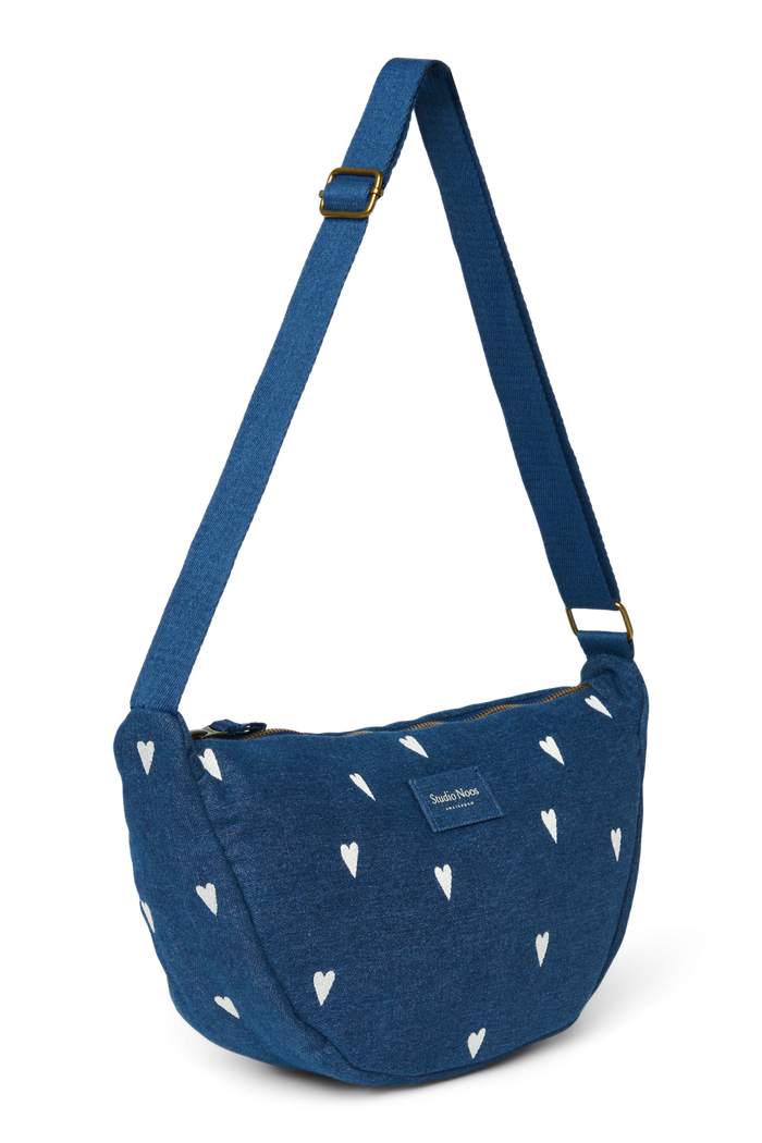 Studio Noos | Denim Adult Fanny Pack | Dark Blue White Hearts
