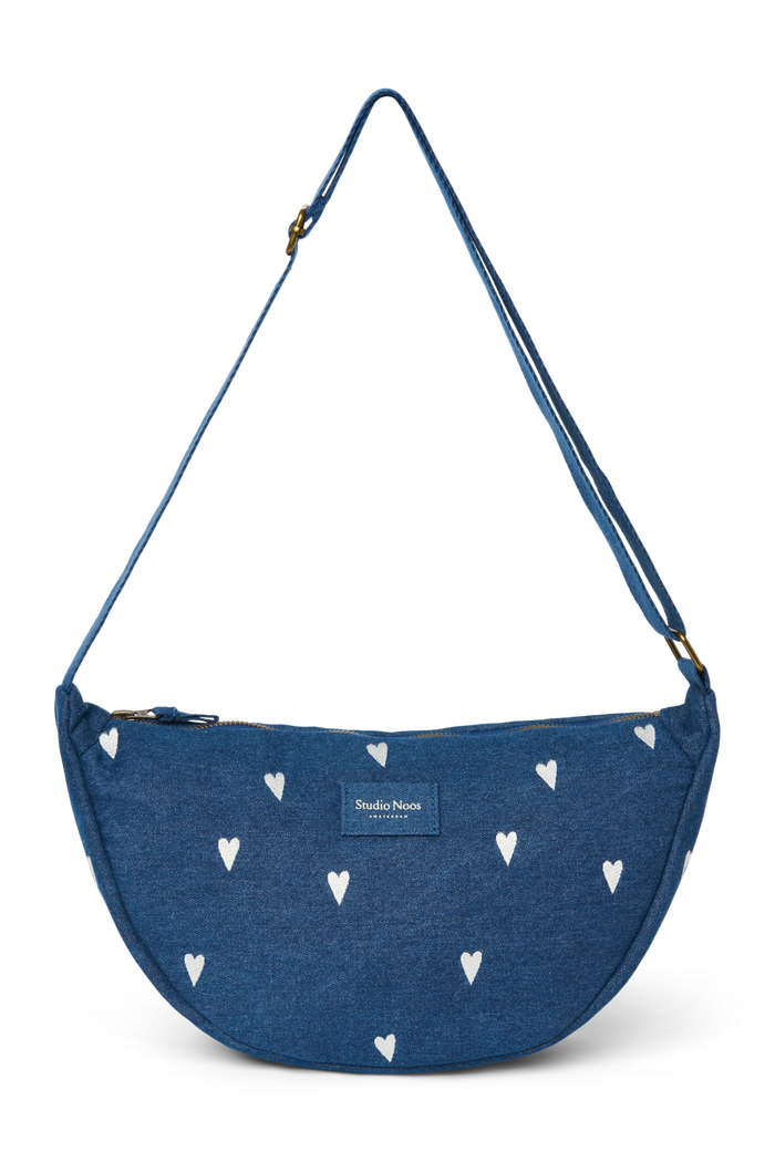Studio Noos | Denim Adult Fanny Pack | Dark Blue White Hearts