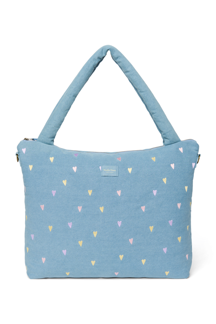 Studio Noos | Denim Diaper Bag | Light Blue Hearts