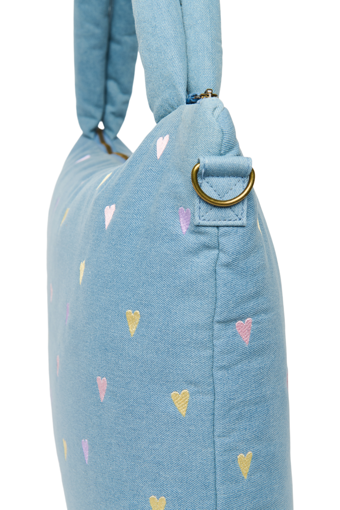 Studio Noos | Denim Diaper Bag | Light Blue Hearts