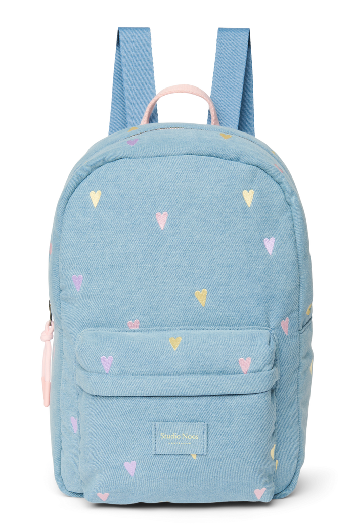 Studio Noos | Denim Midi Backpack | Light Blue Hearts