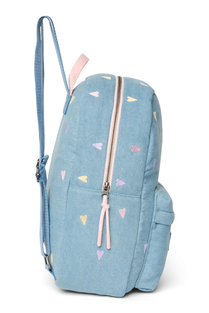 Studio Noos | Denim Midi Backpack | Light Blue Hearts