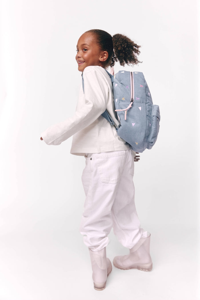 Studio Noos | Denim Midi Backpack | Light Blue Hearts