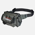 Grey colored, waist bag with external and internal pockets