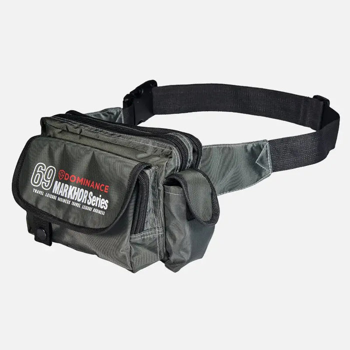 Grey colored, waist bag with external and internal pockets