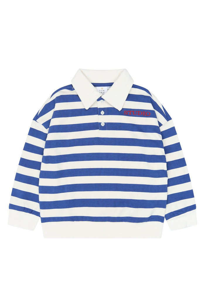 The New | Vidar Polo Sweatshirt | Mazarine Blue Striped