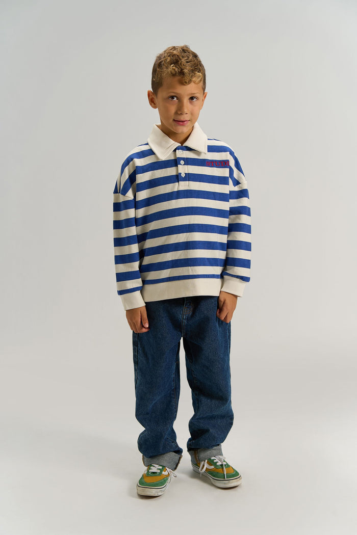 The New | Vidar Polo Sweatshirt | Mazarine Blue Striped