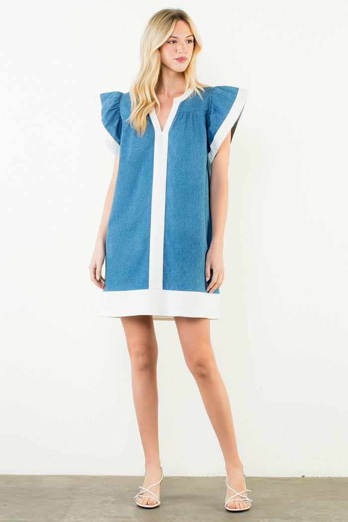 THML Theira Flutter Sleeve Denim Dress
