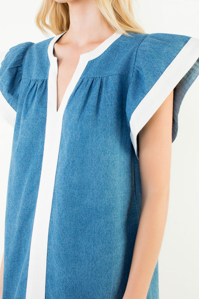 THML Theira Flutter Sleeve Denim Dress