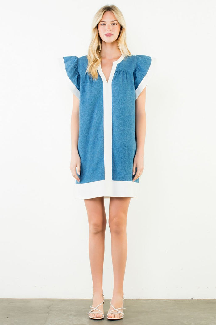 THML Theira Flutter Sleeve Denim Dress