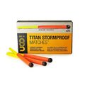 Box of UCO Titan Stormproof Matches with matches displayed in front on a white background